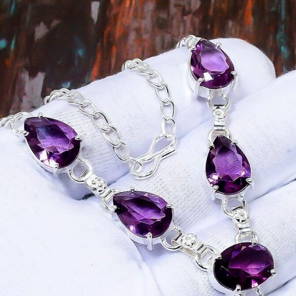 Gorgeous Amethyst Gemstone Silver Necklace - Picture 1 of 3
